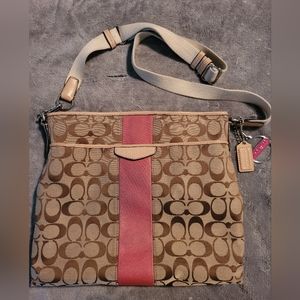 Coach Khaki & Pink Canvas Crossbody handbag